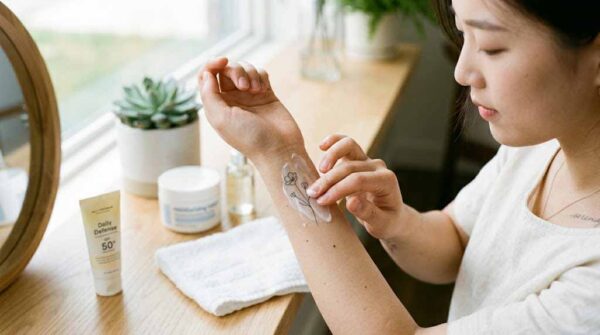 파인라인 타투가 새겨진 손목에 자외선 차단제를 꼼꼼히 바르는 한국인, 타투 관리법과 파인라인 타투 유지 방법