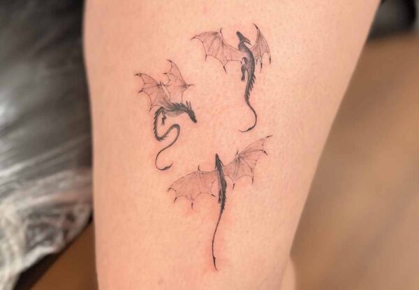 홍대 앤디의 파인라인타투 작업, 용3마리, 허벅지에 타투작업